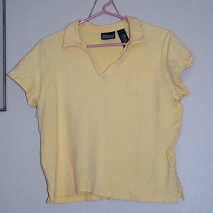 yellow collared crop top with front pocket